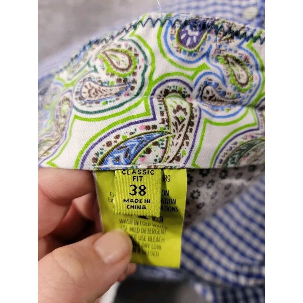 Robert Graham Shorts 38x8 Classic Fit‎ Blue Gingham Seersucker Flat Front Casual
